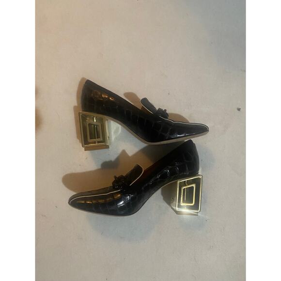 Tory Burch Jessa 75 Metal Heel Loafer Pumps In Black Patent Leather Heels Sz 8.5 - Picture 3 of 7